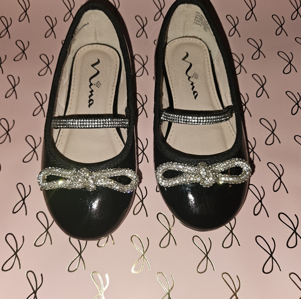 Nina Black Dress Shoes with Sparkling Bow
